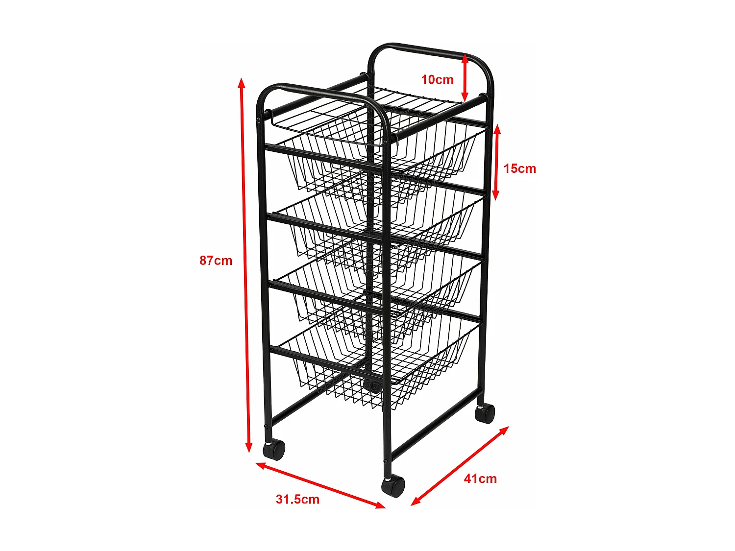 Carrello da cucina con ruote 87 x 41 x 31,5 cm con 4 cestelli nero 03_0006794