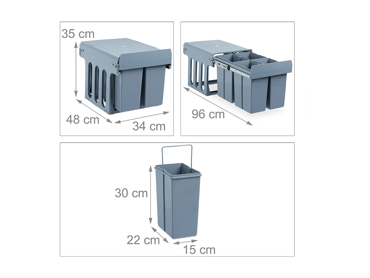 Cesto de cozinha com 4 compartimentos ABS cinza 13_0002325
