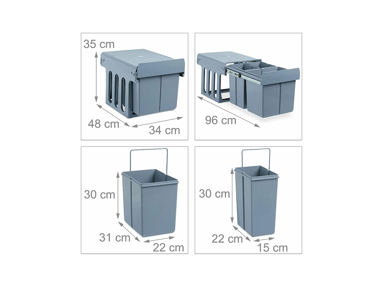 Papelera de cocina con 3 compartimentos ABS gris 13_0002324