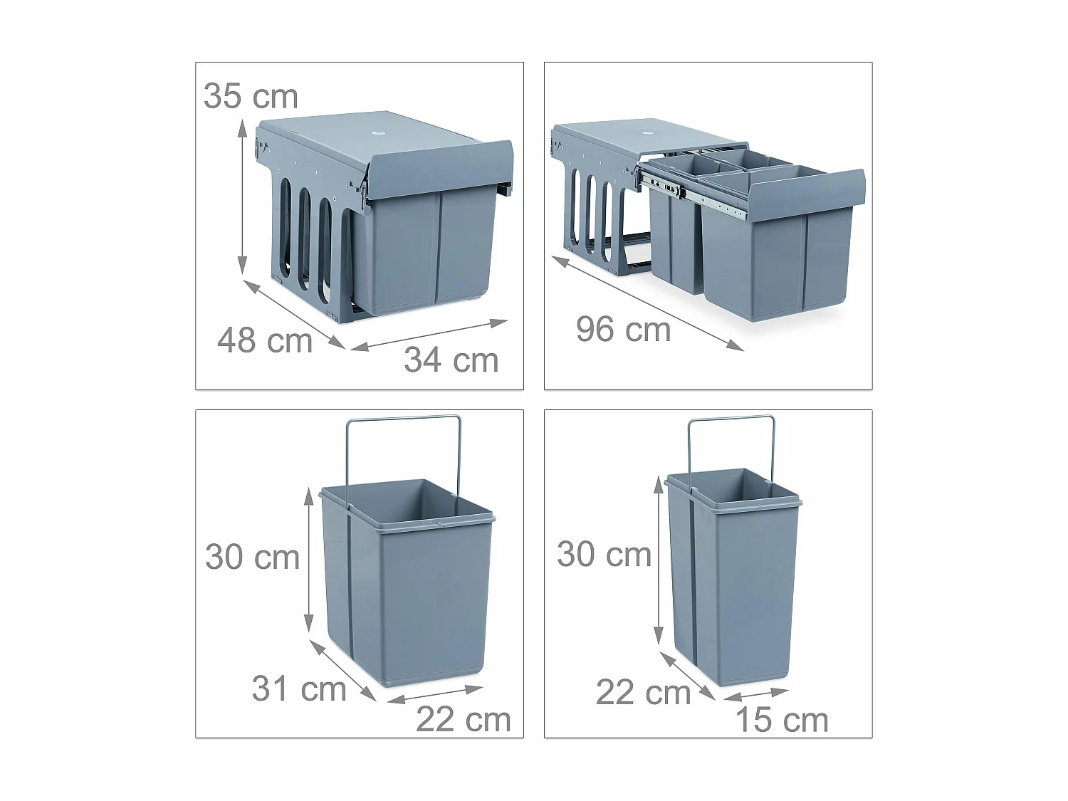 Papelera de cocina con 3 compartimentos ABS gris 13_0002324
