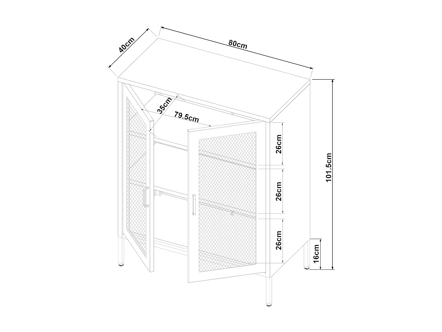 Aparador de metal acero 102 x 80 x 40 cm negro 03_0006610