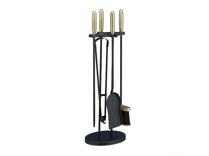 Set servitore per camino 5 pezzi acciaio ottone accessorio pala scopa porta attizzatoio nero 13_0002444