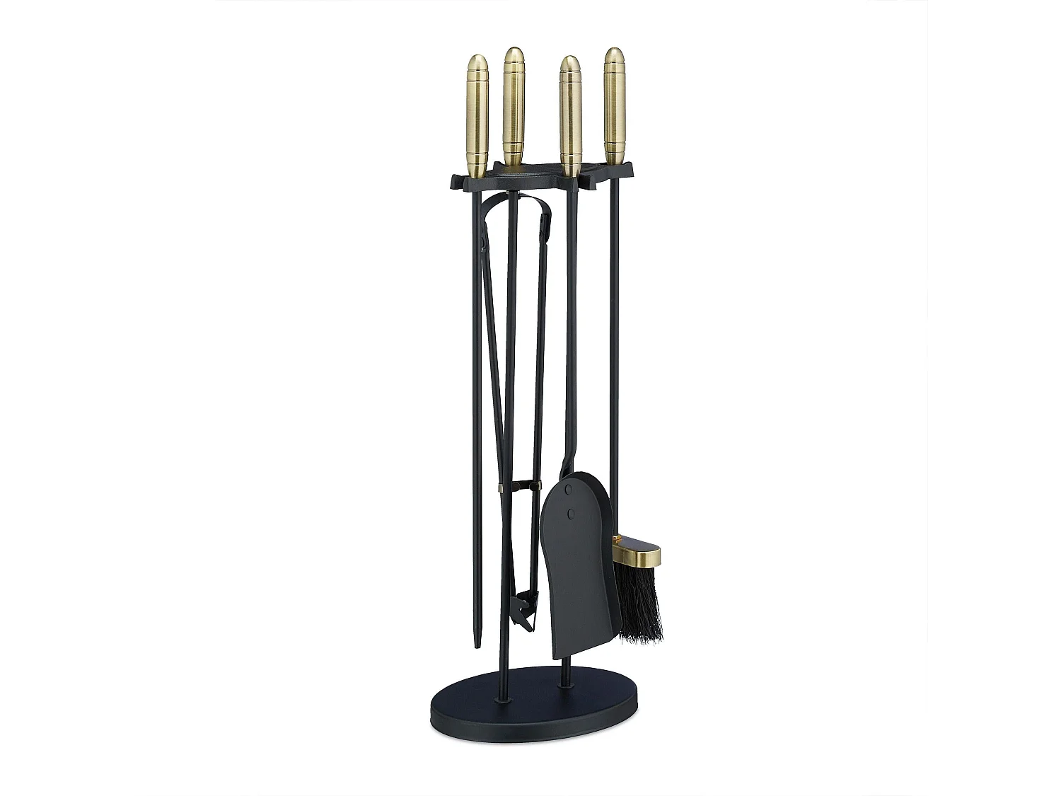 Set servitore per camino 5 pezzi acciaio ottone accessorio pala scopa porta attizzatoio nero 13_0002444