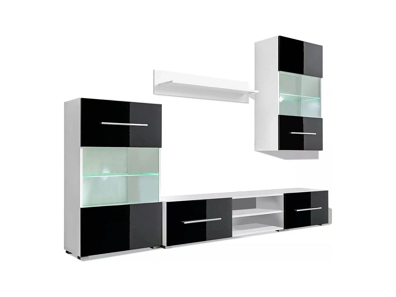 Mobile TV TV buffet pratico da parete design 5 pezzi con illuminazione a LED nera 2502198