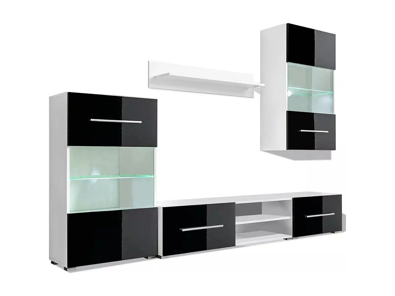 Móvel de TV Buffet de TV prático design de parede 5 peças com iluminação LED preta 2502198
