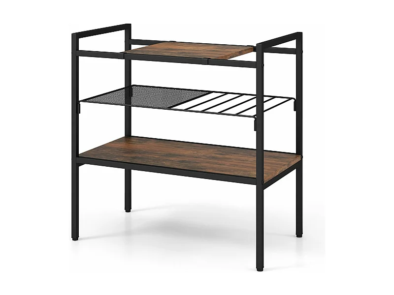 Mesa auxiliar de 3 niveles mesa auxiliar de estilo industrial metaestructura estante de malla 60 x 33,5 x 61 cm marrón rústico 20_0005212