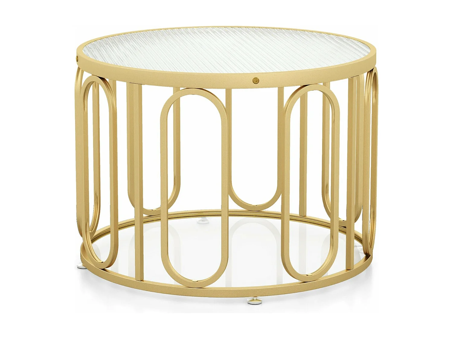 Mesa de centro redonda de 24 ", mesa lateral de 2 camadas, vidro temperado, suporte giratório oval, sofá, mesa central dourada 20_0009341