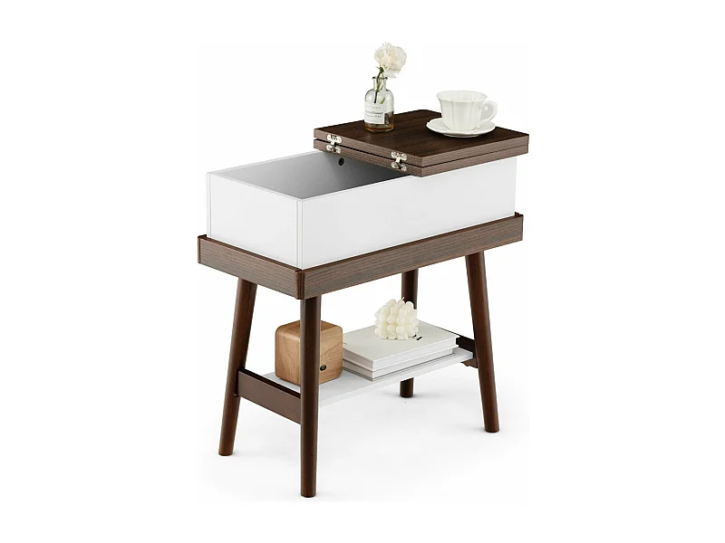 Mesa lateral com tampo dobrável, extremidade do sofá, 2 níveis 60 x 30 x 59 cm em madeira marrom 20_0005132