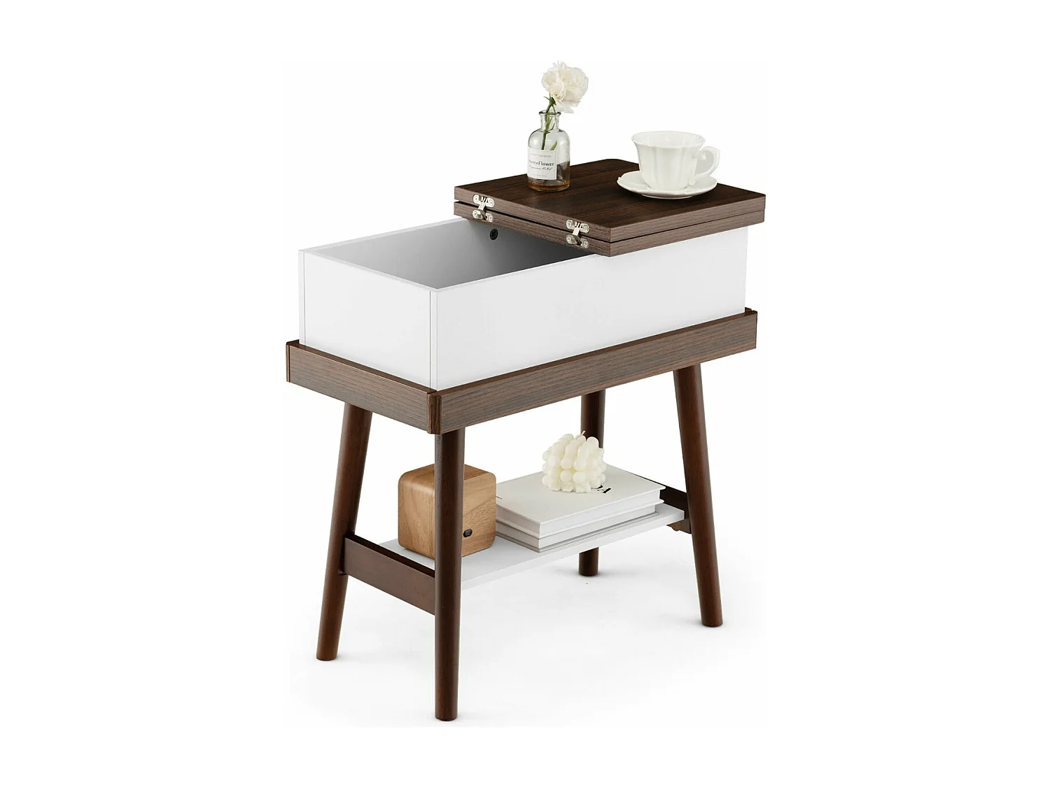 Tavolino con piano ribaltabile, fine divano, 2 livelli 60 x 30 x 59 cm in legno marrone 20_0005132