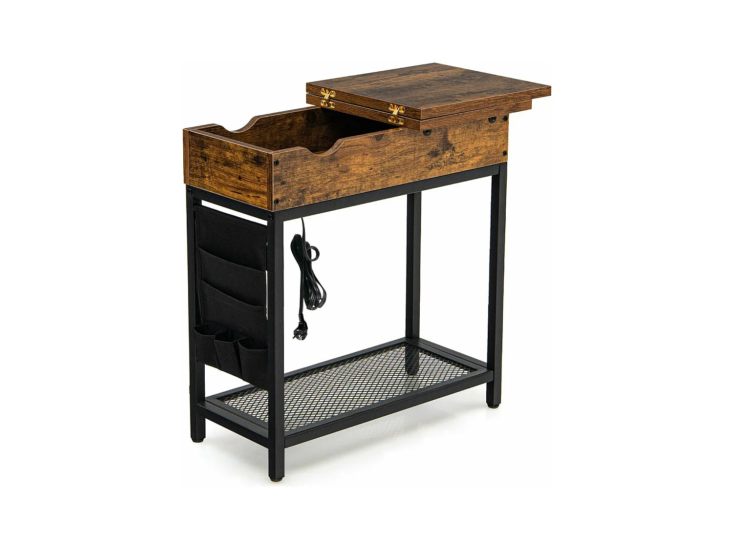 Table d'appoint avec prise tissu marron 60 x 30 x 58.5 cm 20_0004076