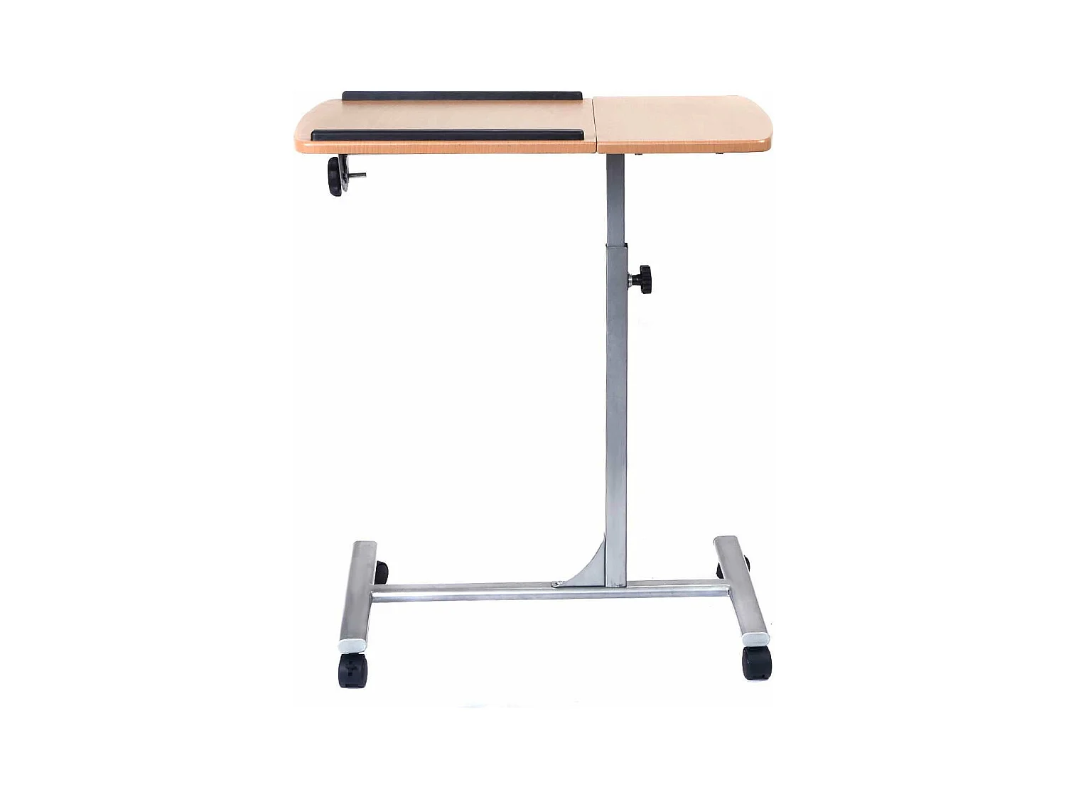 Mesa lateral dobrável com prateleira para computador com altura ajustável 4 rodas 64 x 45 x 71-93 cm nogueira 20_0004217