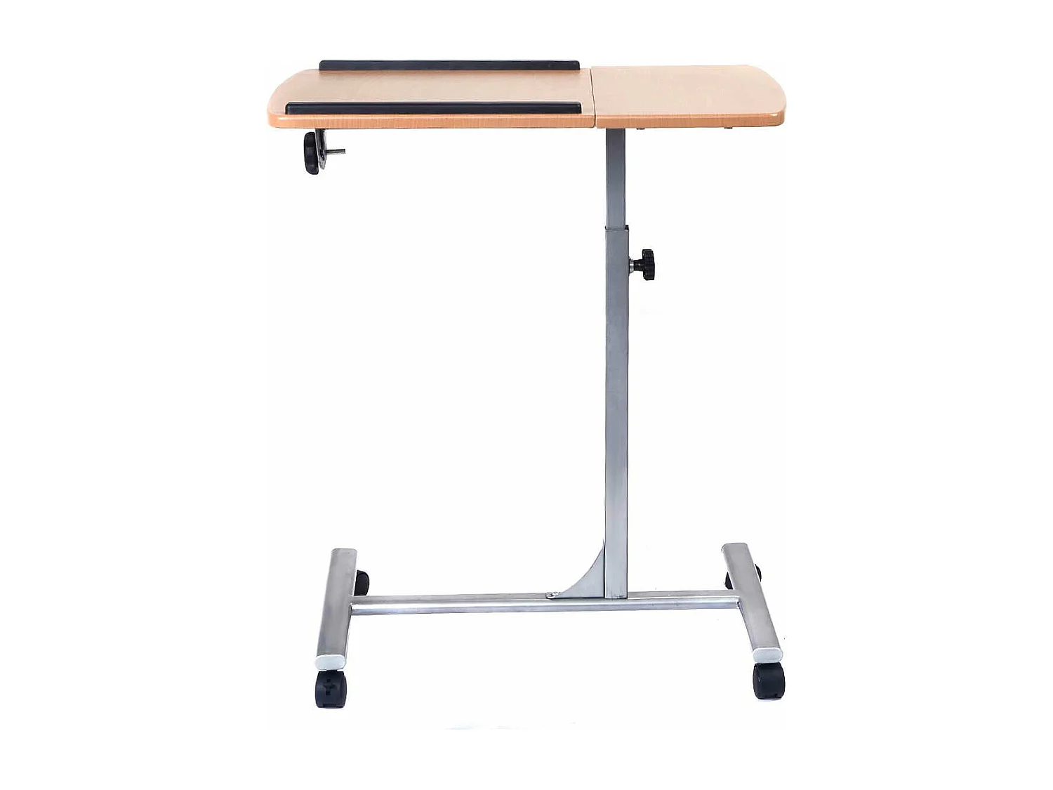 Mesa lateral dobrável com prateleira para computador com altura ajustável 4 rodas 64 x 45 x 71-93 cm nogueira 20_0004217