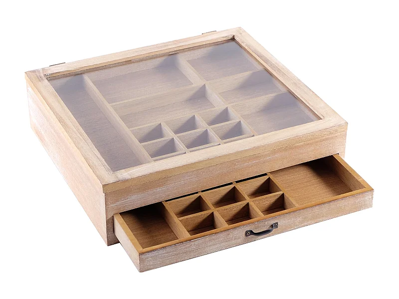 SORTIERKASTEN Sorta Holz, 2 Ebenen, für Schmuck, kleine Teile naturfarben