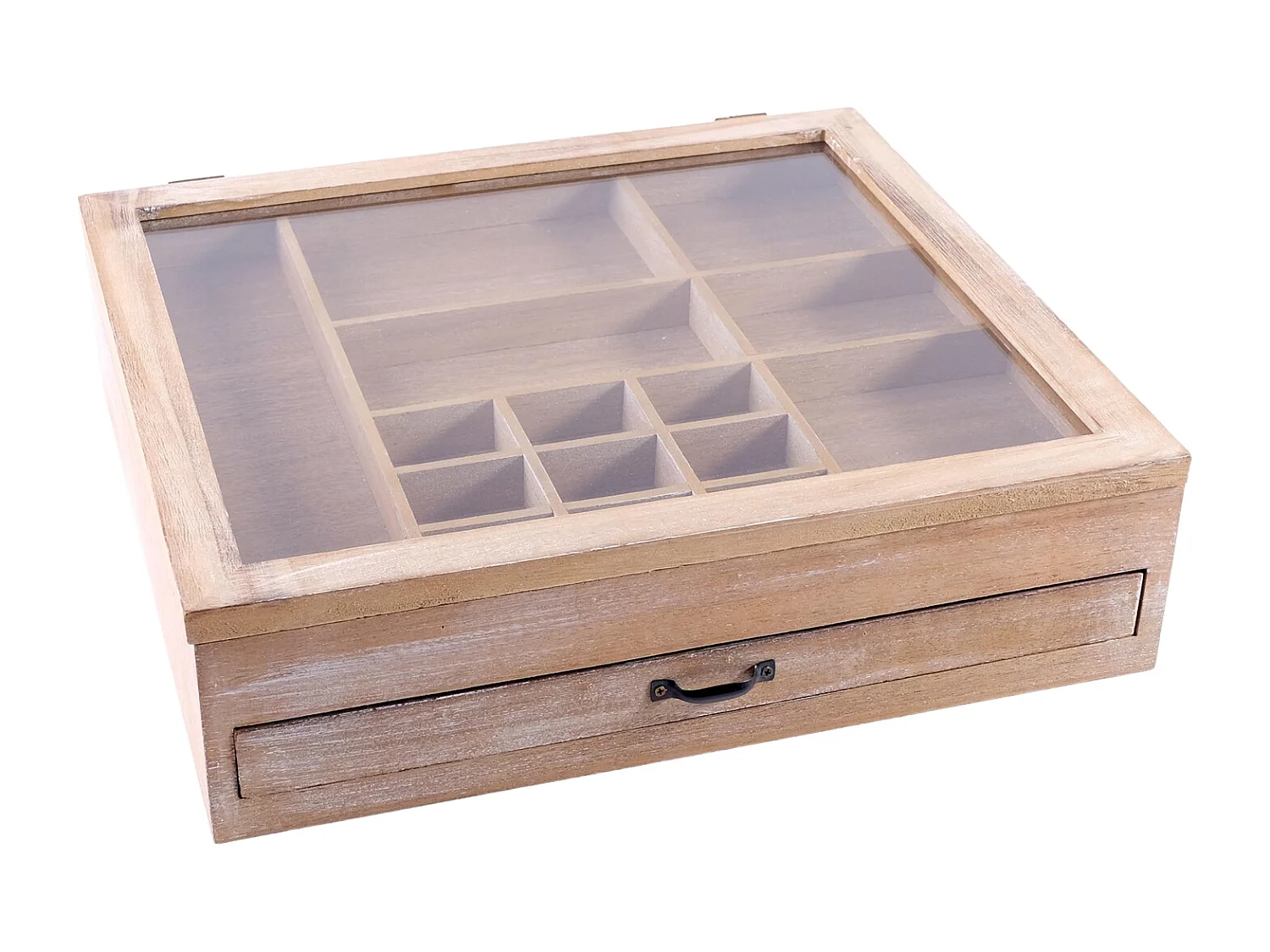 SORTIERKASTEN Sorta Holz, 2 Ebenen, für Schmuck, kleine Teile naturfarben