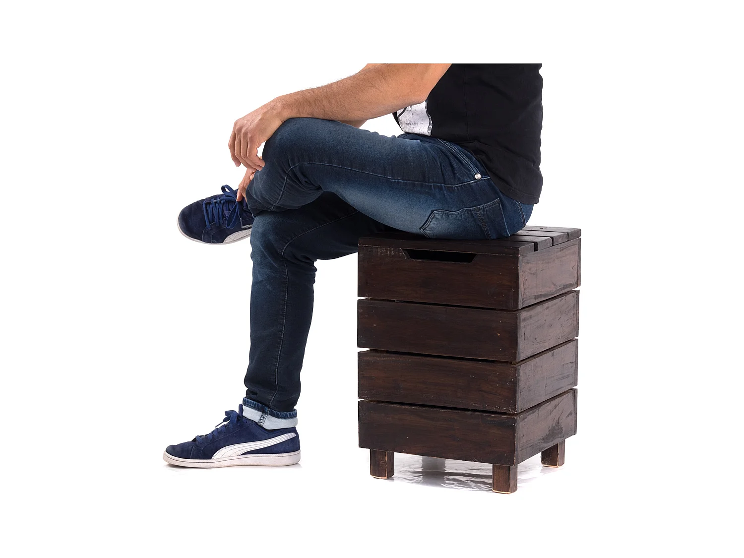 PANIER À LINGE STOCKAGE 50 Bois massif, couvercle pliable 03 dunkelbraun