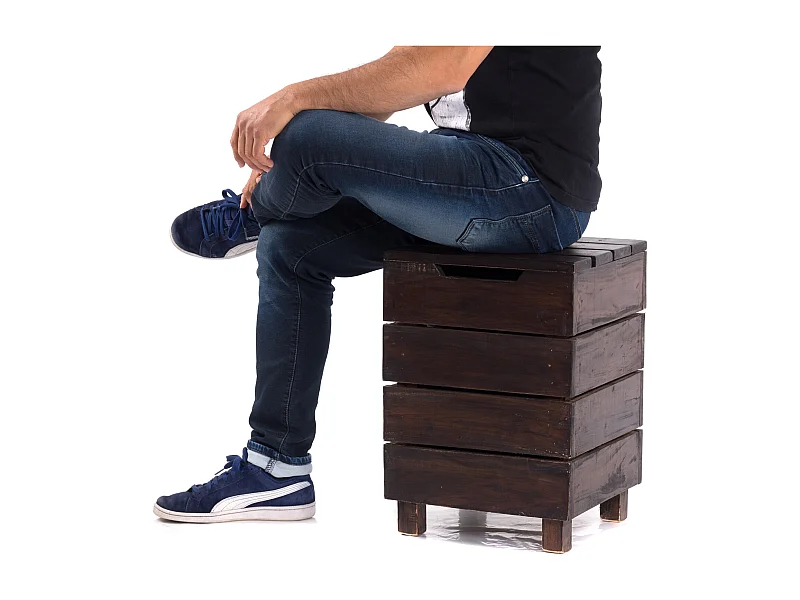 PANIER À LINGE STOCKAGE 50 Bois massif, couvercle pliable 03 dunkelbraun