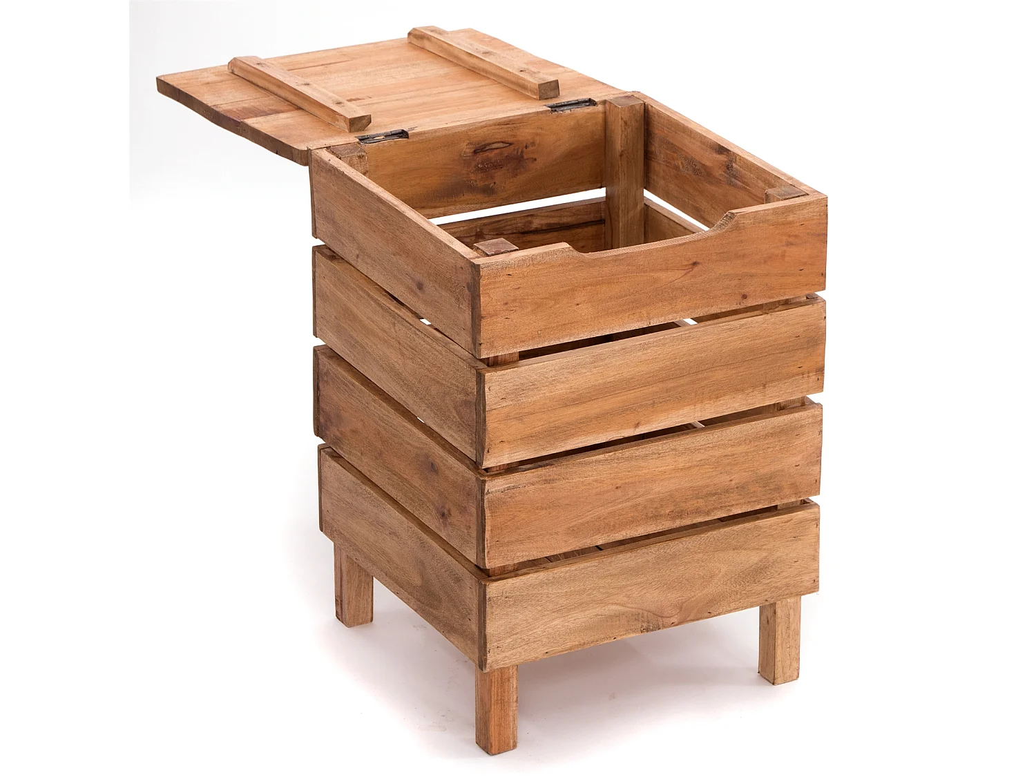 WÄSCHEKORB STORAGE 50 Massivholz, klappbarer Deckel 01 natur-vintage