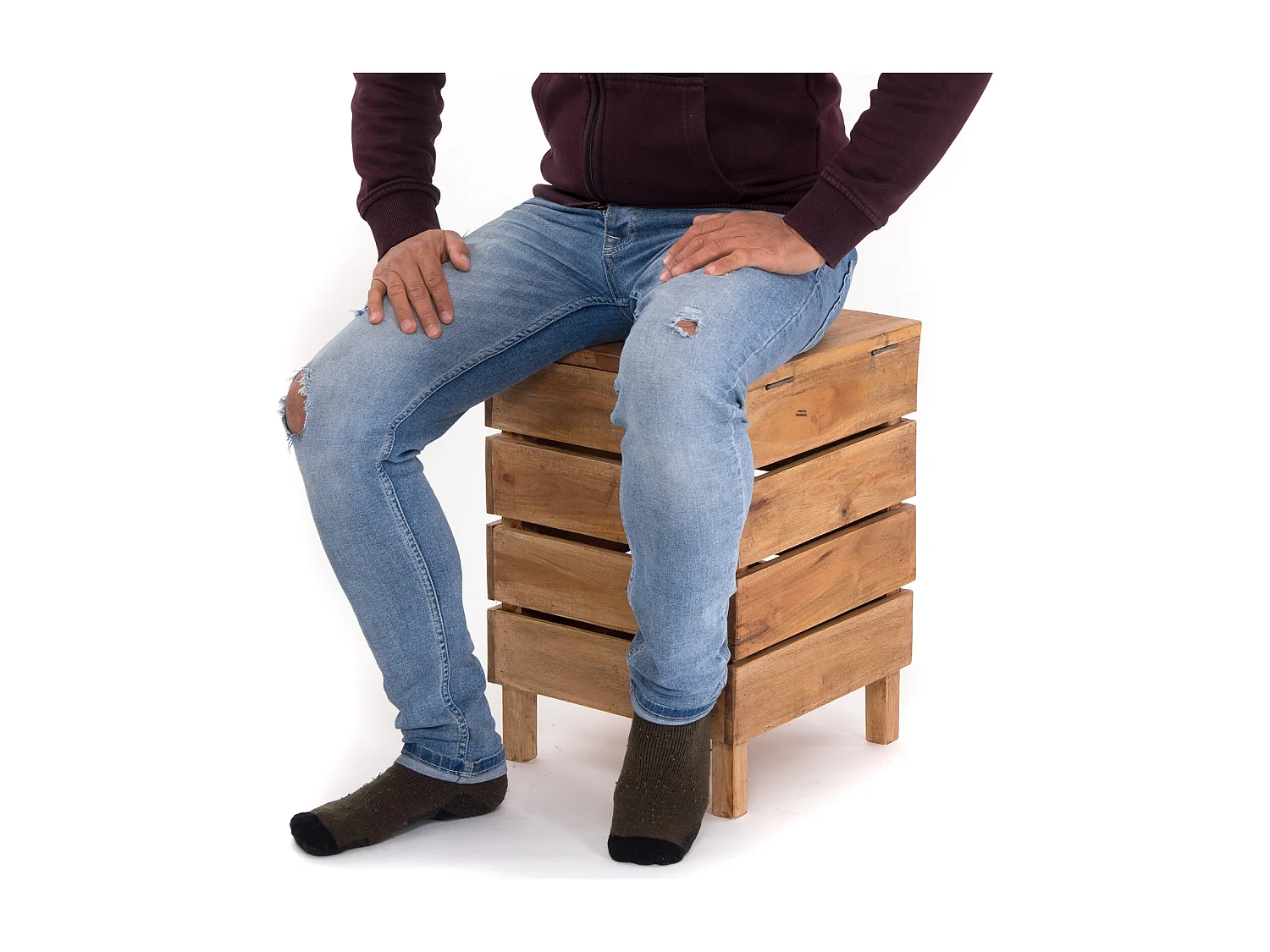 PANIER À LINGE STOCKAGE 50 Bois massif, couvercle pliable couleurs naturelles