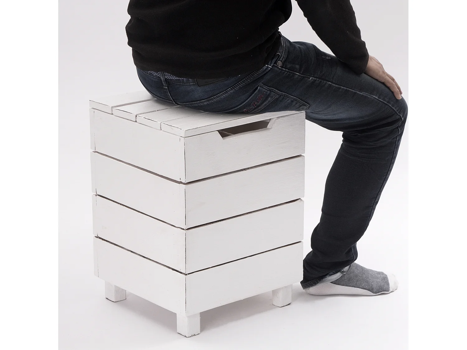 PANIER À LINGE STOCKAGE 50 Bois massif, couvercle pliable 06 weiß-landhaus