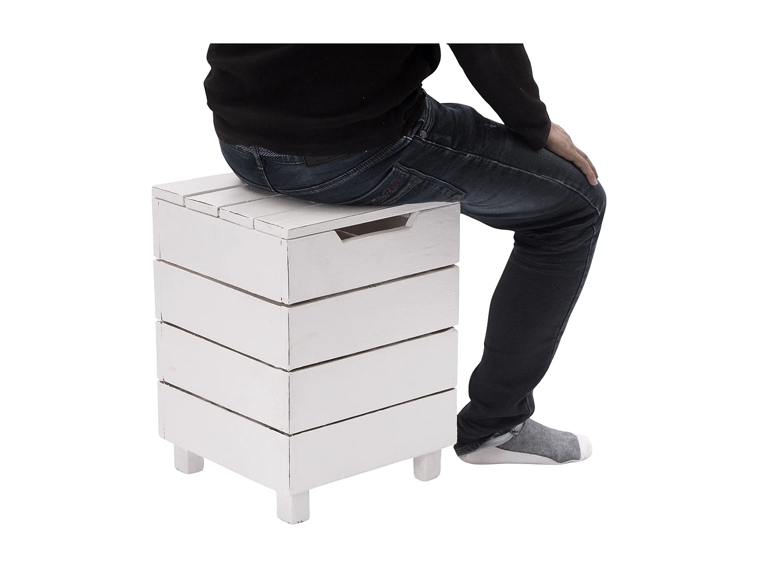 PANIER À LINGE STOCKAGE 50 Bois massif, couvercle pliable 06 weiß-landhaus