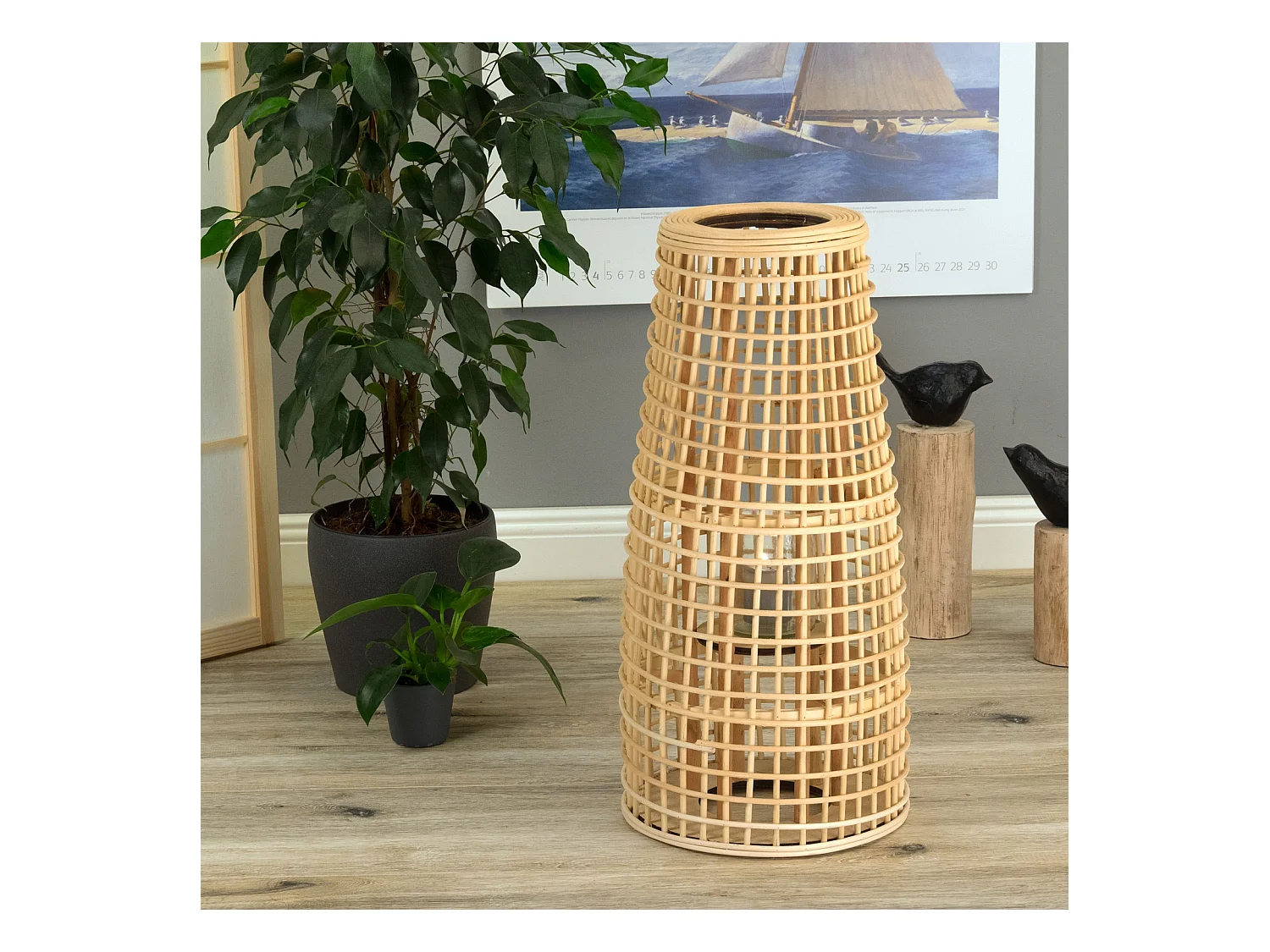 LANTERNE Iva | Couleurs naturelles | avec insert en verre | chandelier | lampadaire | lampe en bambou | lanterne | porte-bougie | luminaire