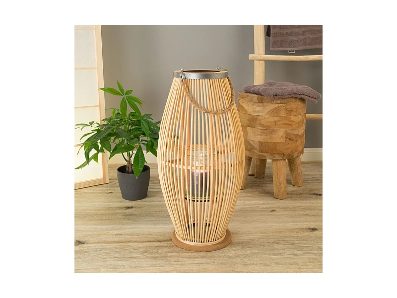 LATERNE Zya 60 Bambus, mit Henkel und Glaseinsatz naturfarben