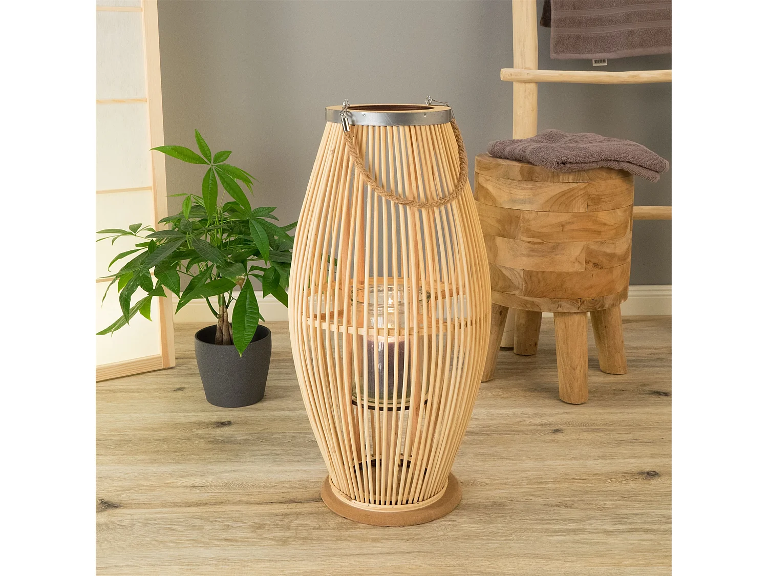 LANTERNE Zya 50 avec anse et insert en verre couleurs naturelles