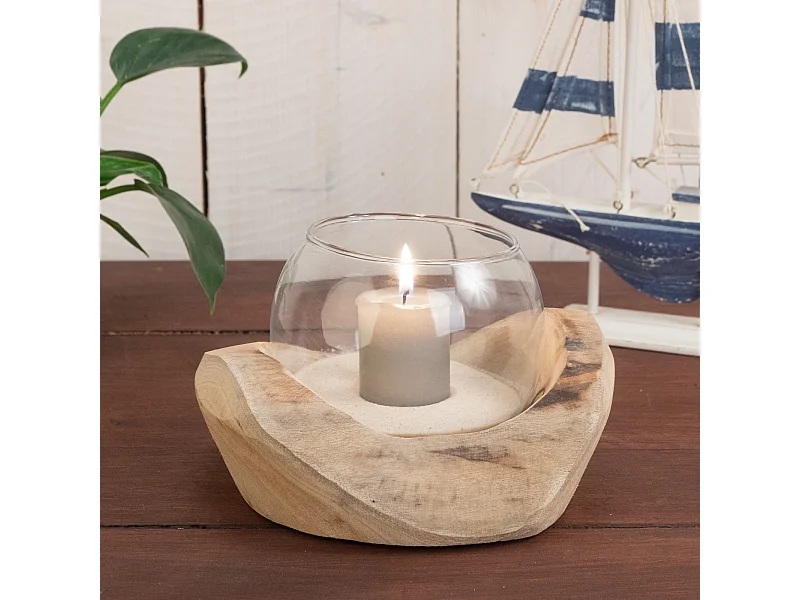 WINDLICHT  Nuria 18x11x15 cm, Wurzelholz, mit Glaseinsatz naturfarben