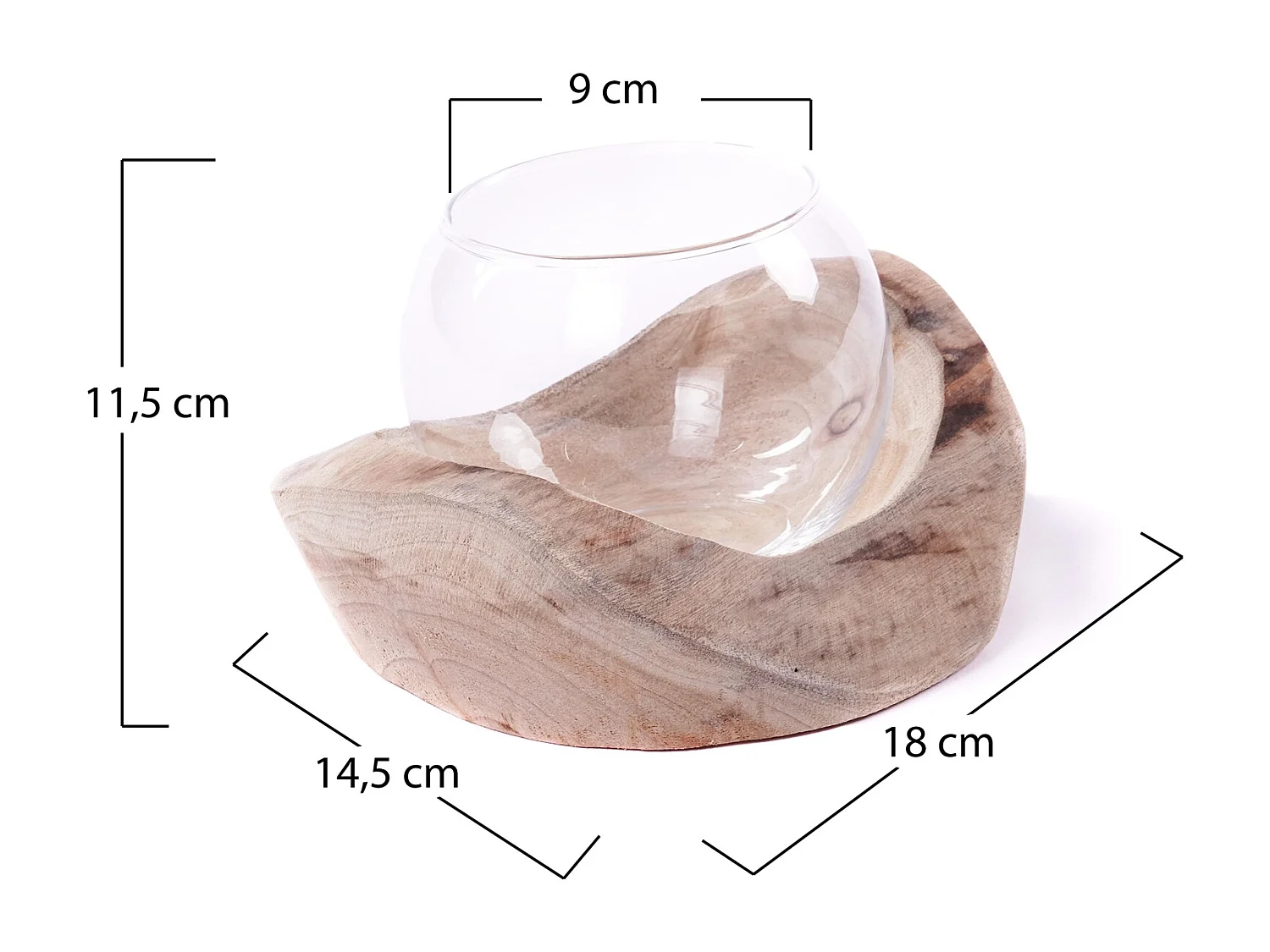 WINDLICHT  Nuria 18x11x15 cm, Wurzelholz, mit Glaseinsatz naturfarben