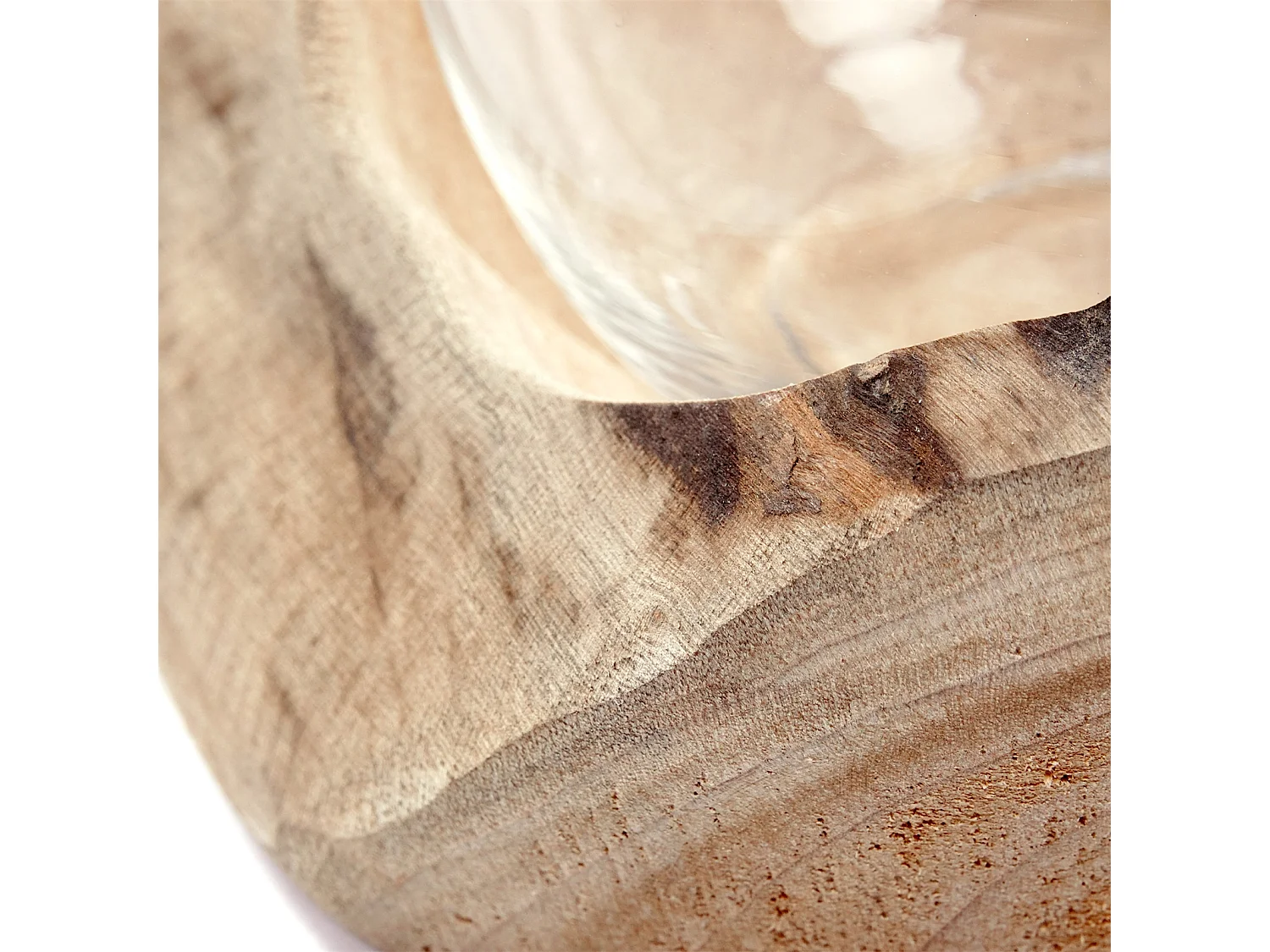 LANTERNE Nuria 18x11x15 cm, bois de racine, avec insert en verre couleurs naturelles