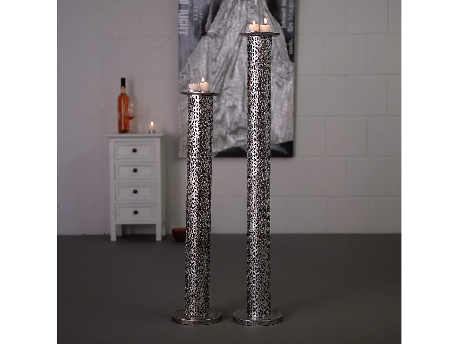 KERZENLEUCHTER  Eternal 2-er Set 100/80 cm, Metall antik-silber