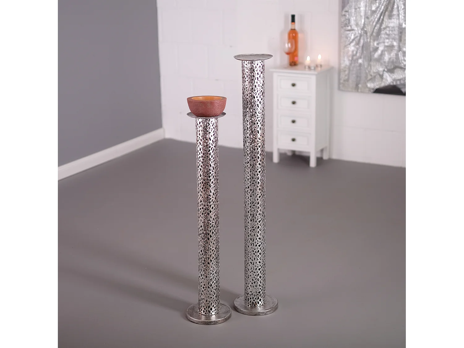 KERZENLEUCHTER  Eternal 2-er Set 100/80 cm, Metall antik-silber