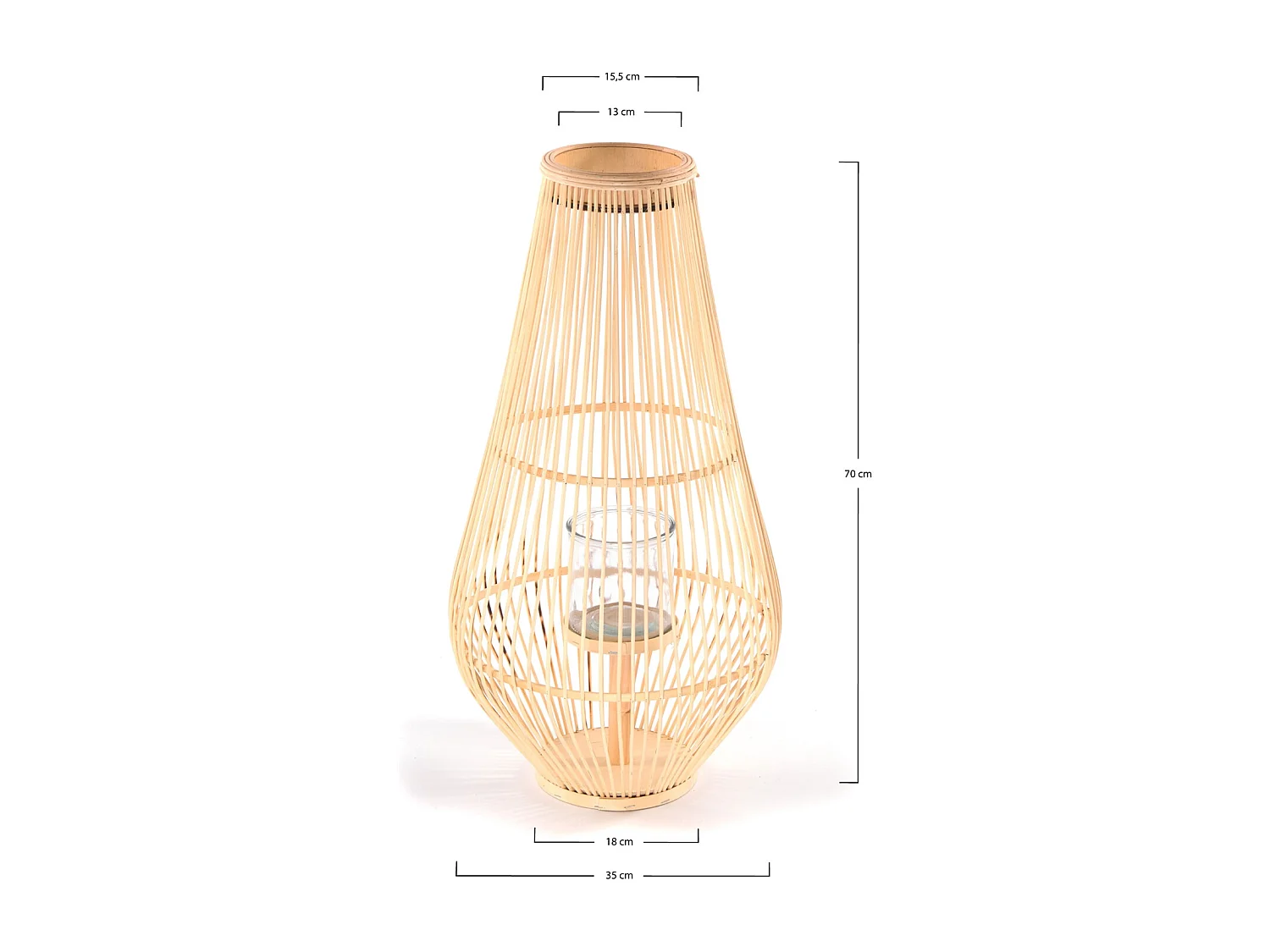 LANTERNE FINN 70 Bambou, avec insert en verre pour lanterne. couleurs naturelles
