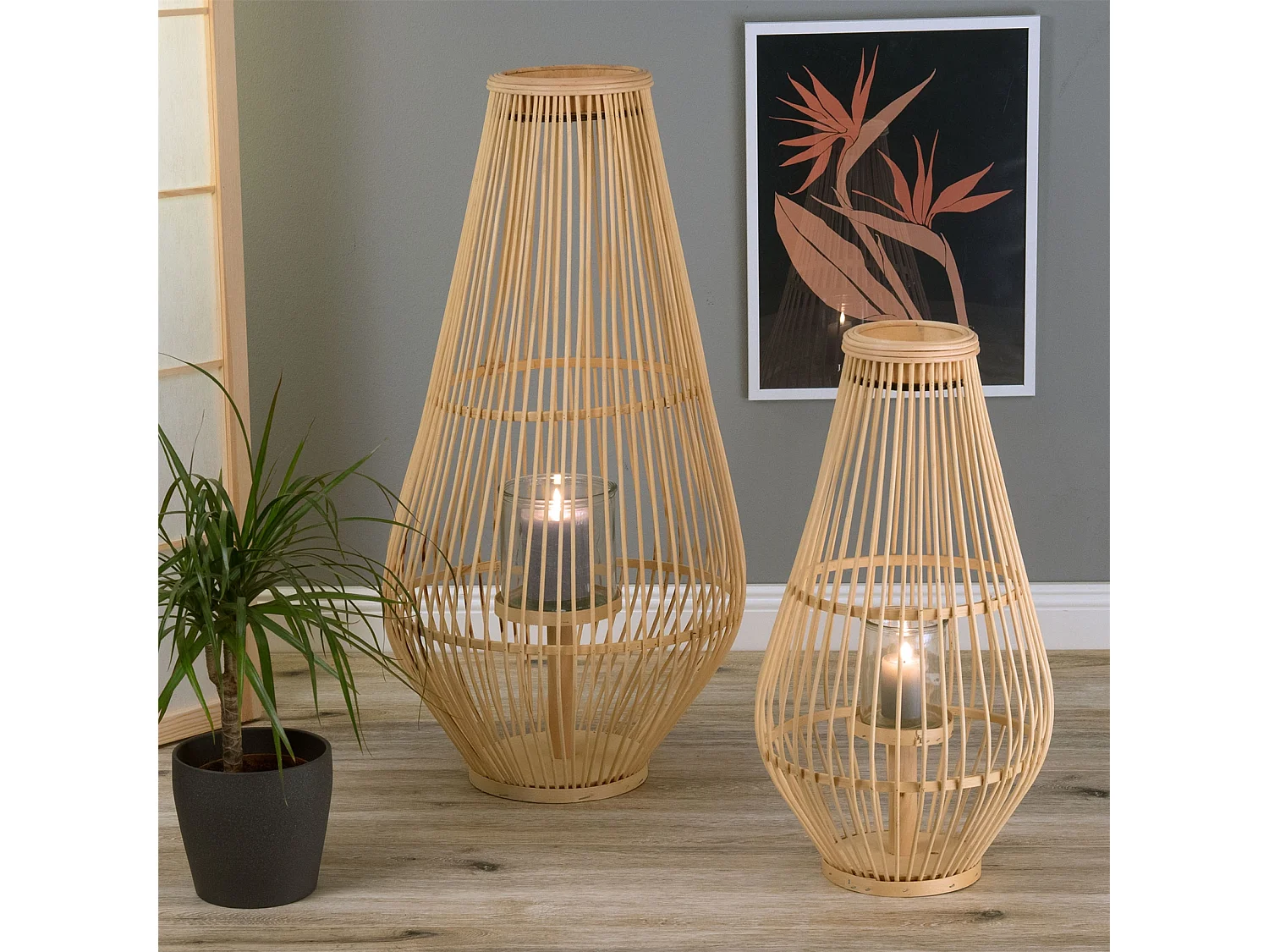 LANTERNE FINN 70 Bambou, avec insert en verre pour lanterne. couleurs naturelles