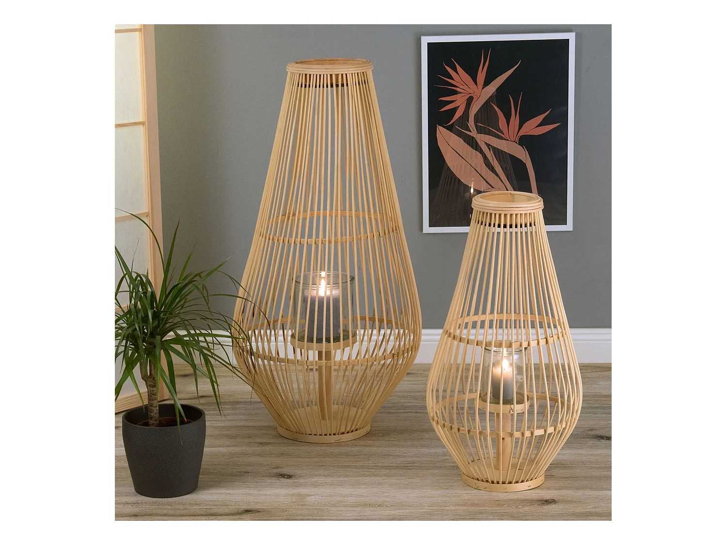 LANTERNE FINN 70 Bambou, avec insert en verre pour lanterne. couleurs naturelles