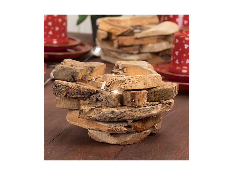 TEELICHTHALTER  Mio Wurzelholz, mit Glaseinsatz naturfarben