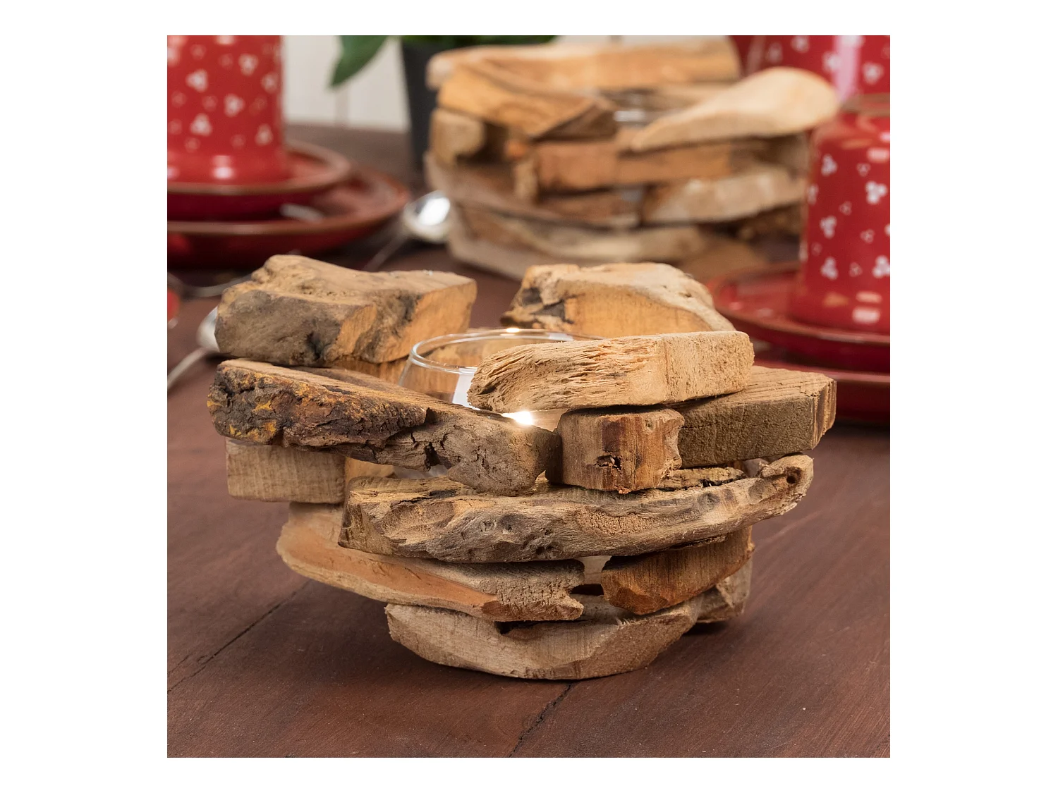 TEELICHTHALTER  Mio Wurzelholz, mit Glaseinsatz naturfarben