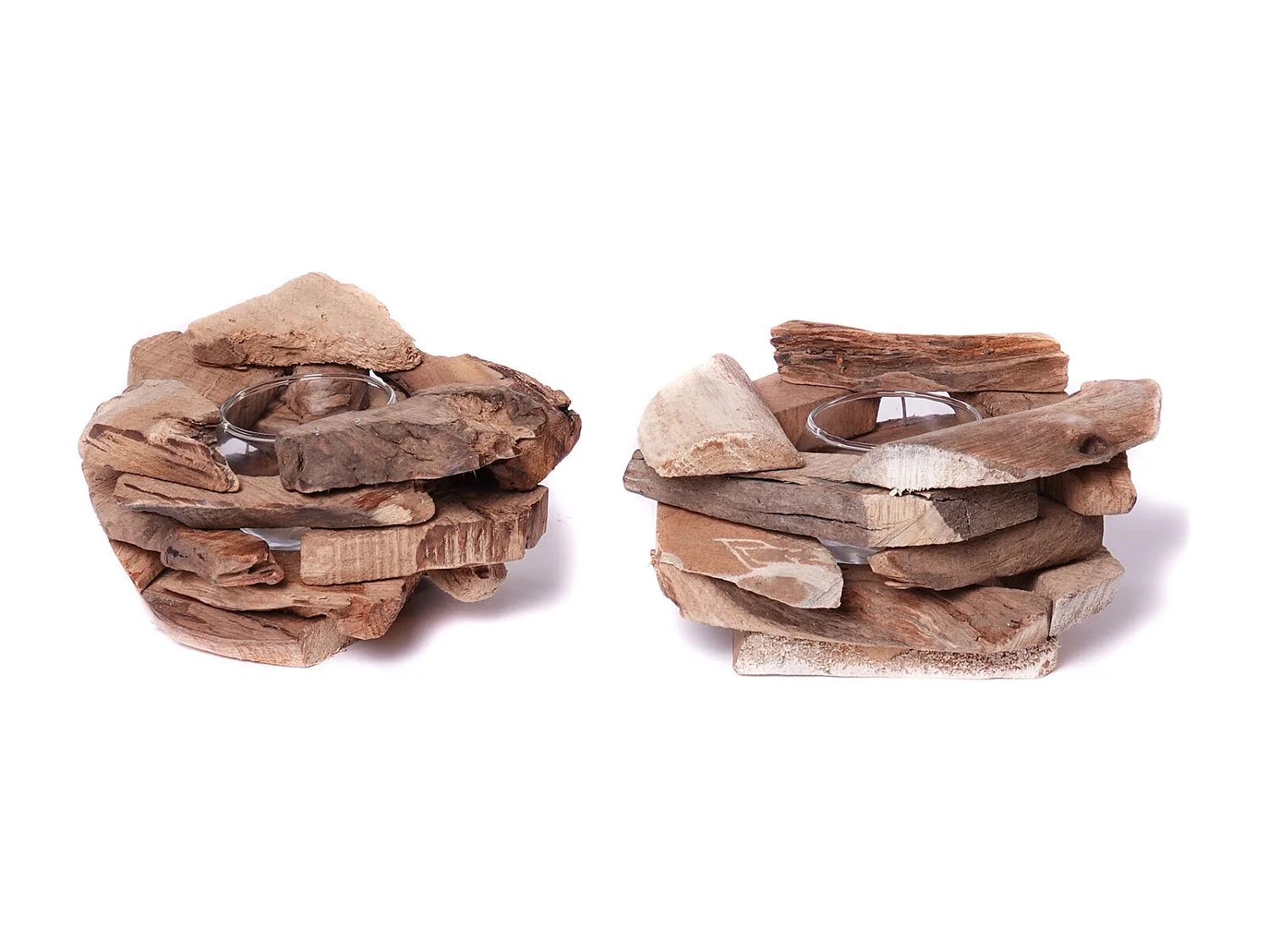 TEELICHTHALTER  Mio Wurzelholz, mit Glaseinsatz naturfarben