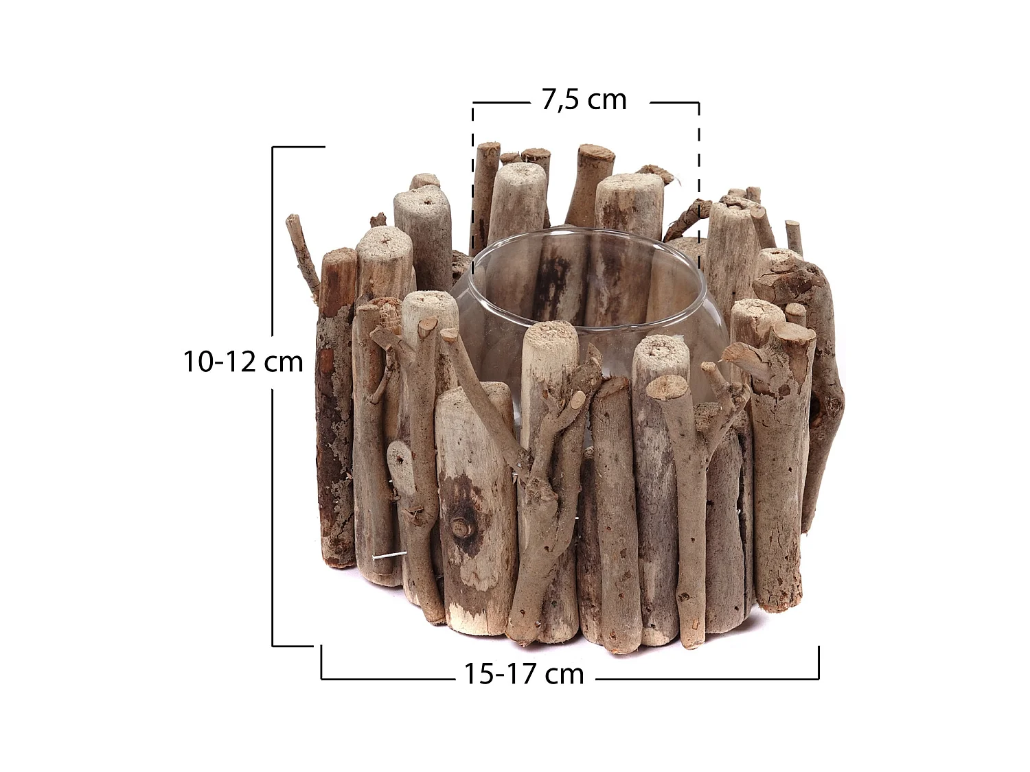 WINDLICHT Hana 12x17x17 cm, Treibholz, mit Glaseinsatz naturfarben