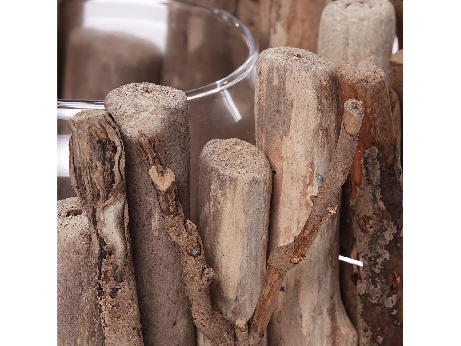 WINDLICHT Hana 12x17x17 cm, Treibholz, mit Glaseinsatz naturfarben