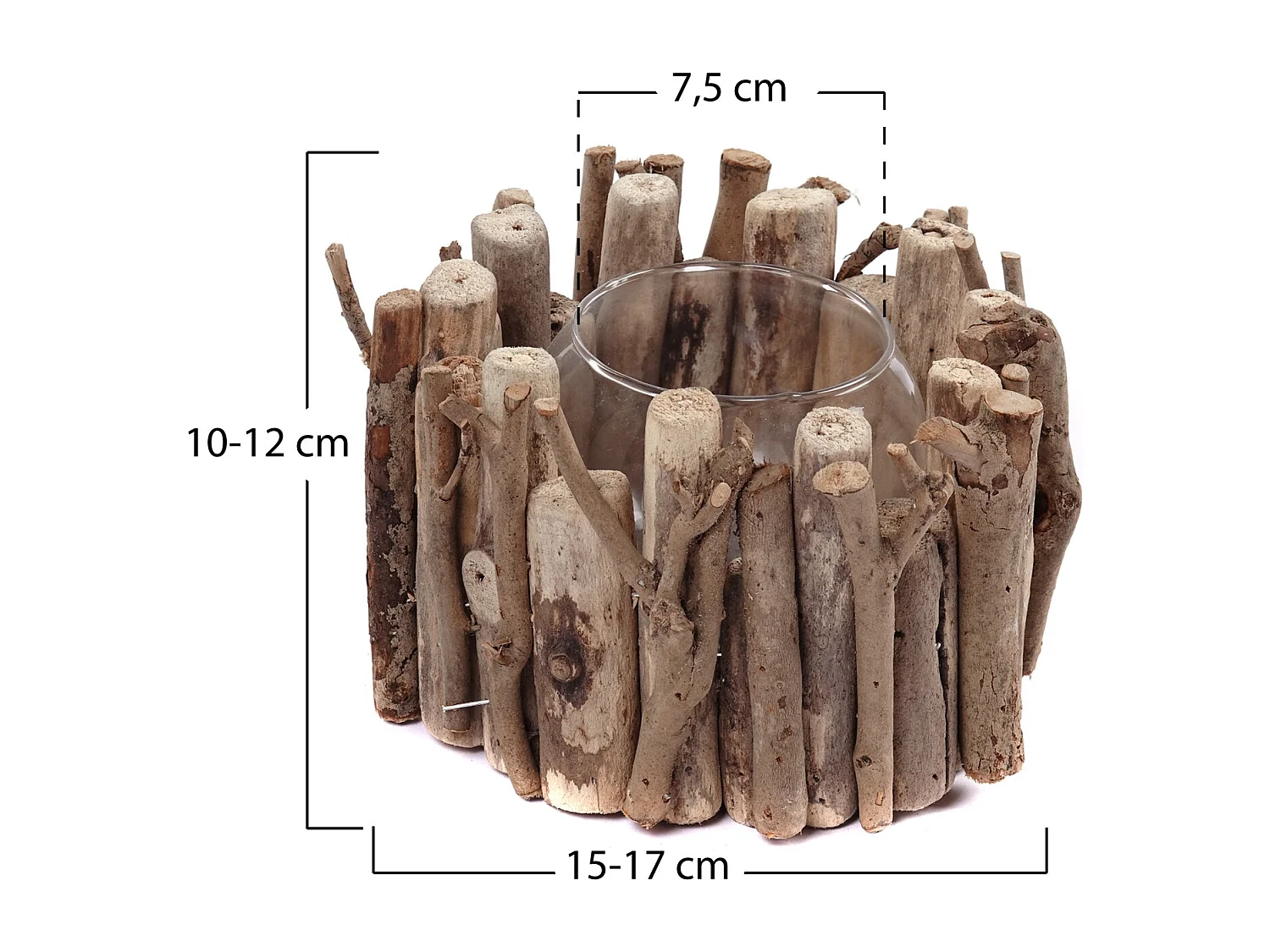 WINDLICHT Hana 12x17x17 cm, Treibholz, mit Glaseinsatz naturfarben