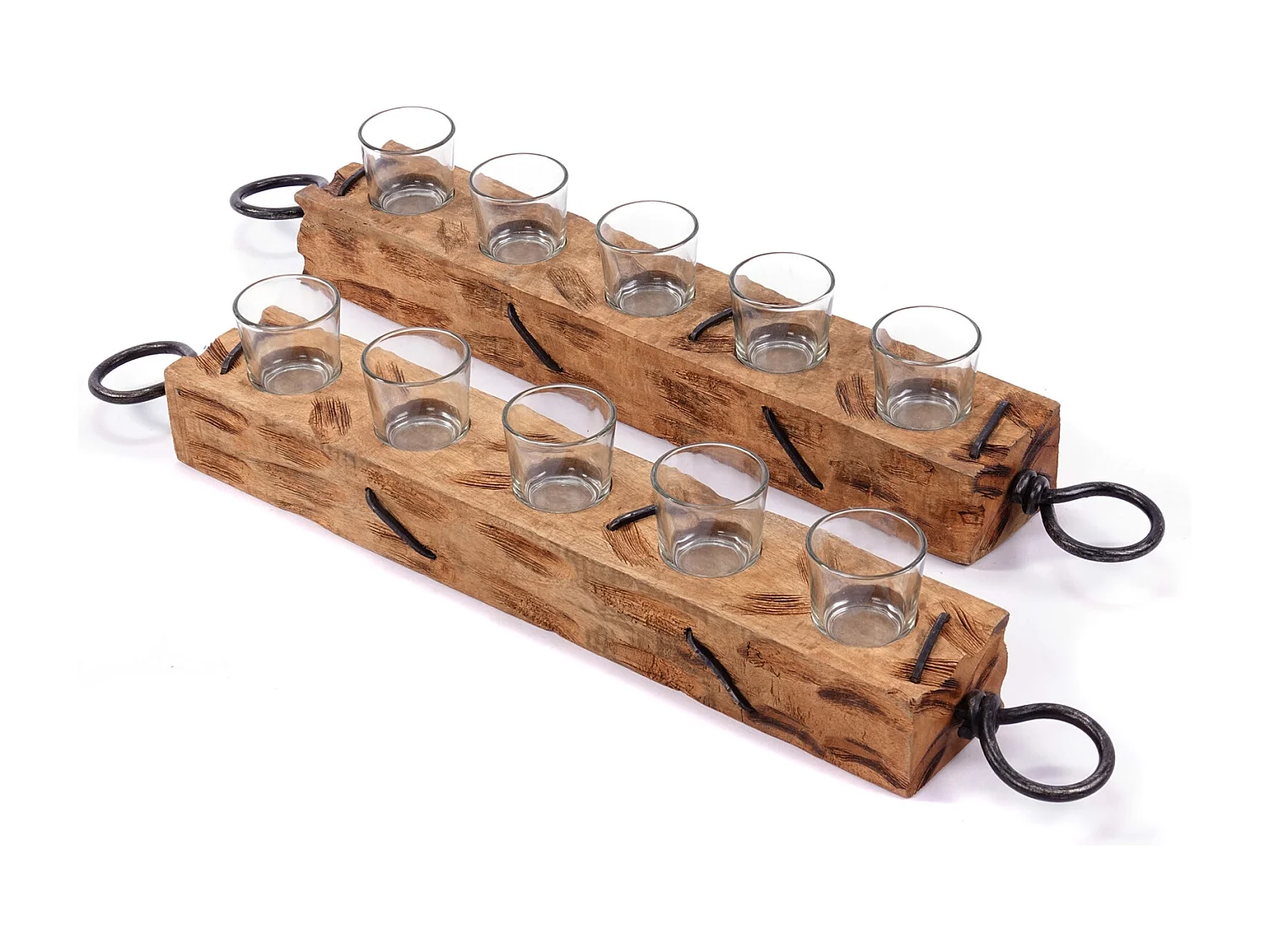 TEELICHTHALTER Burnt 70 Mangoholz, mit Glaseinsatz für 5 Teelichter natur-schwarz