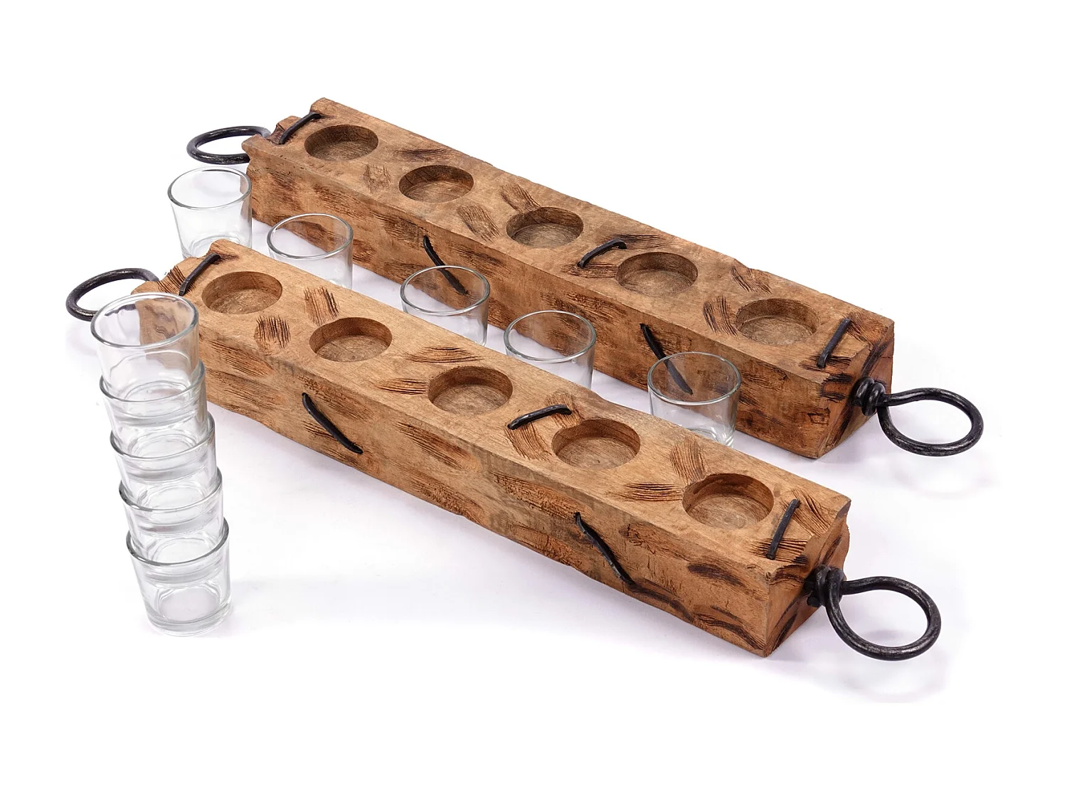 TEELICHTHALTER Burnt 70 Mangoholz, mit Glaseinsatz für 5 Teelichter natur-schwarz