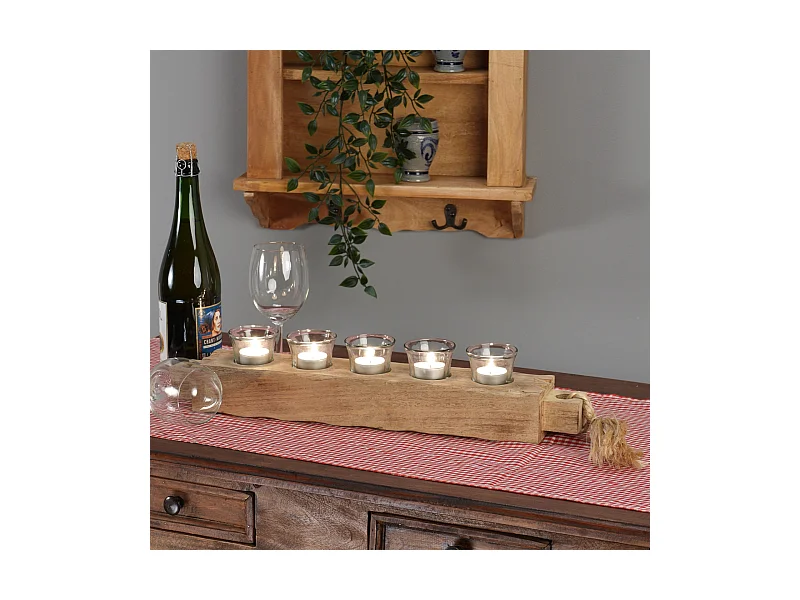 TEELICHTHALTER Burnt 54 Mangoholz, Metall natur-schwarz