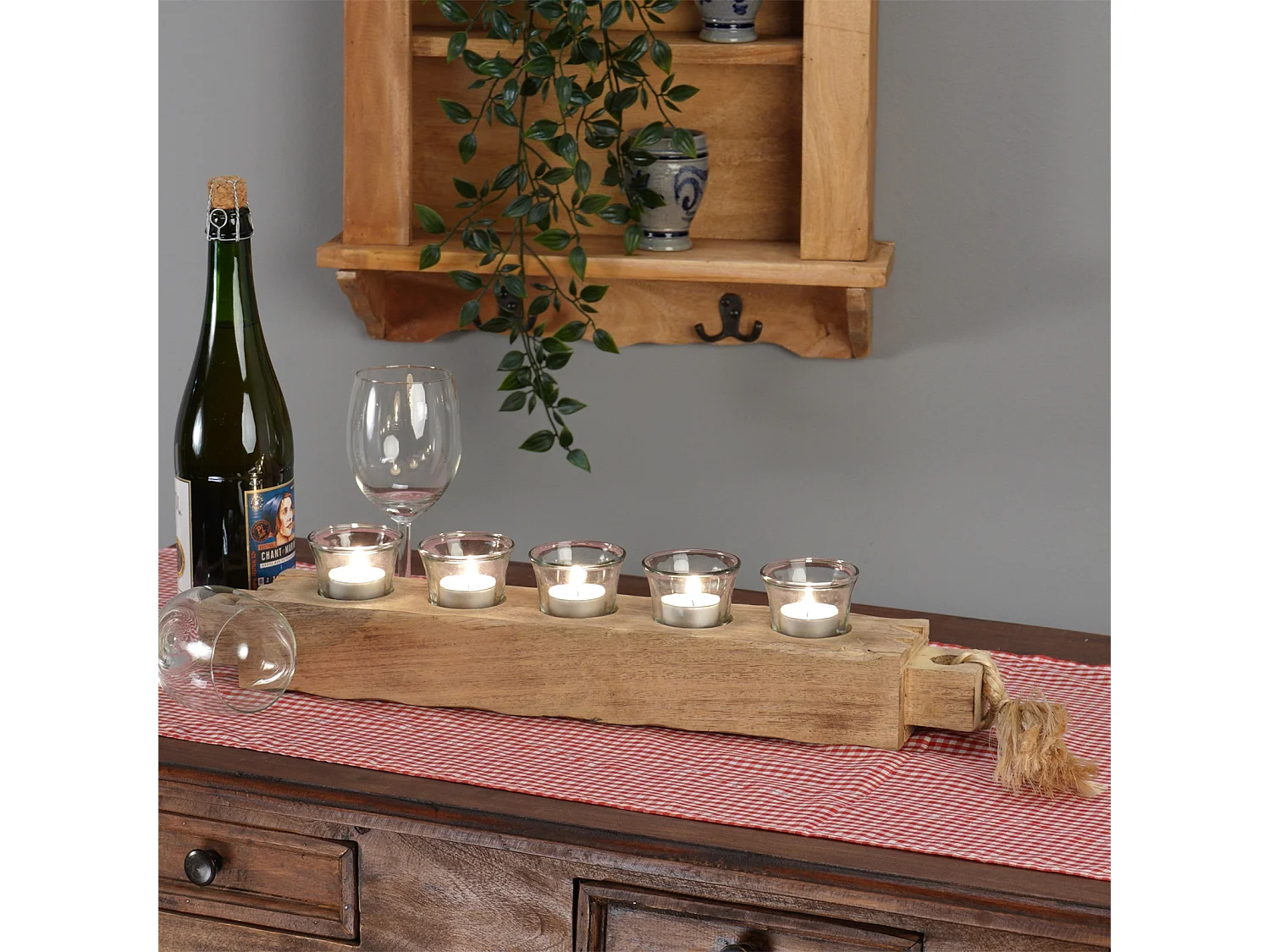 TEELICHTHALTER Burnt 54 Mangoholz, Metall natur-schwarz