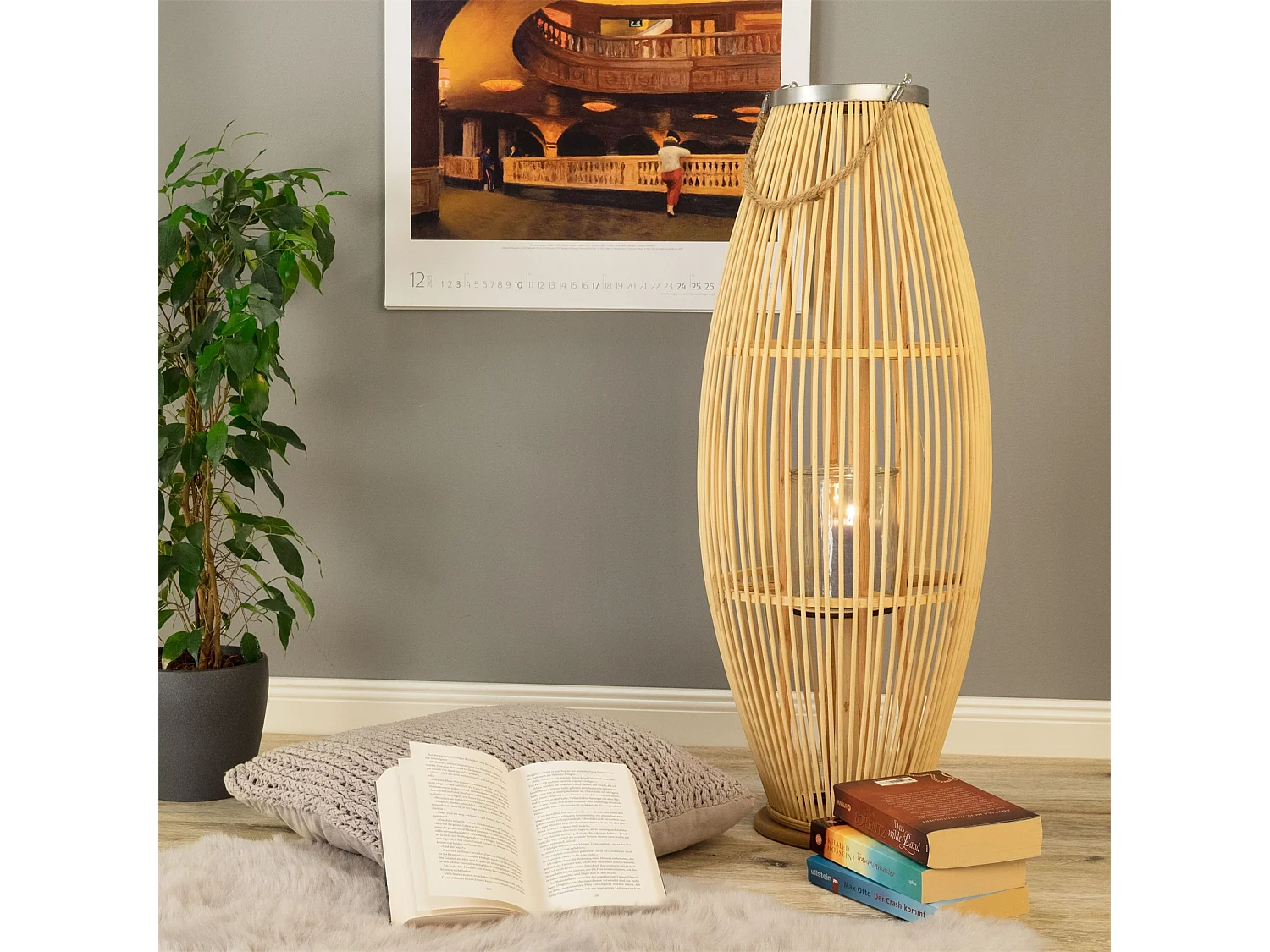 LANTERNE Zya 50 avec anse et insert en verre couleurs naturelles