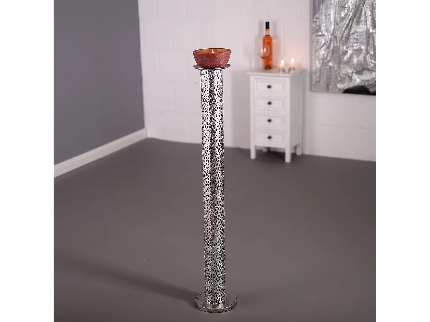 CHANDELIER ÉTERNEL 100 cm, métal argent antique