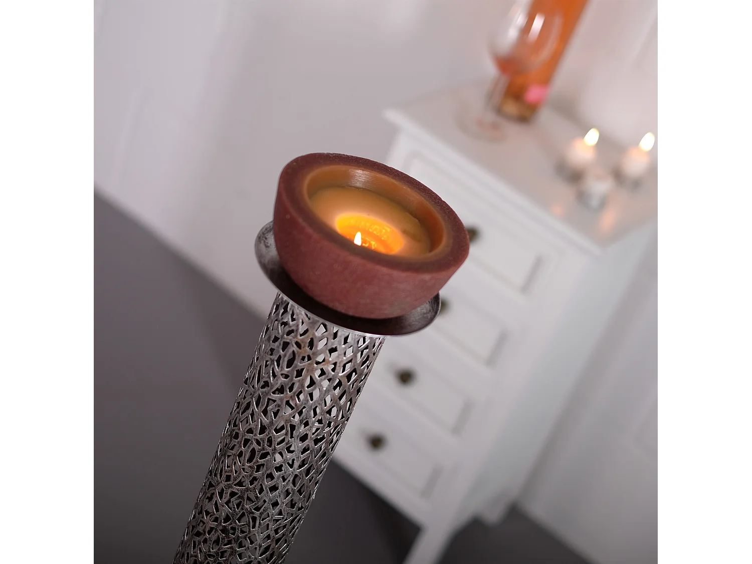 CHANDELIER ÉTERNEL 100 cm, métal argent antique