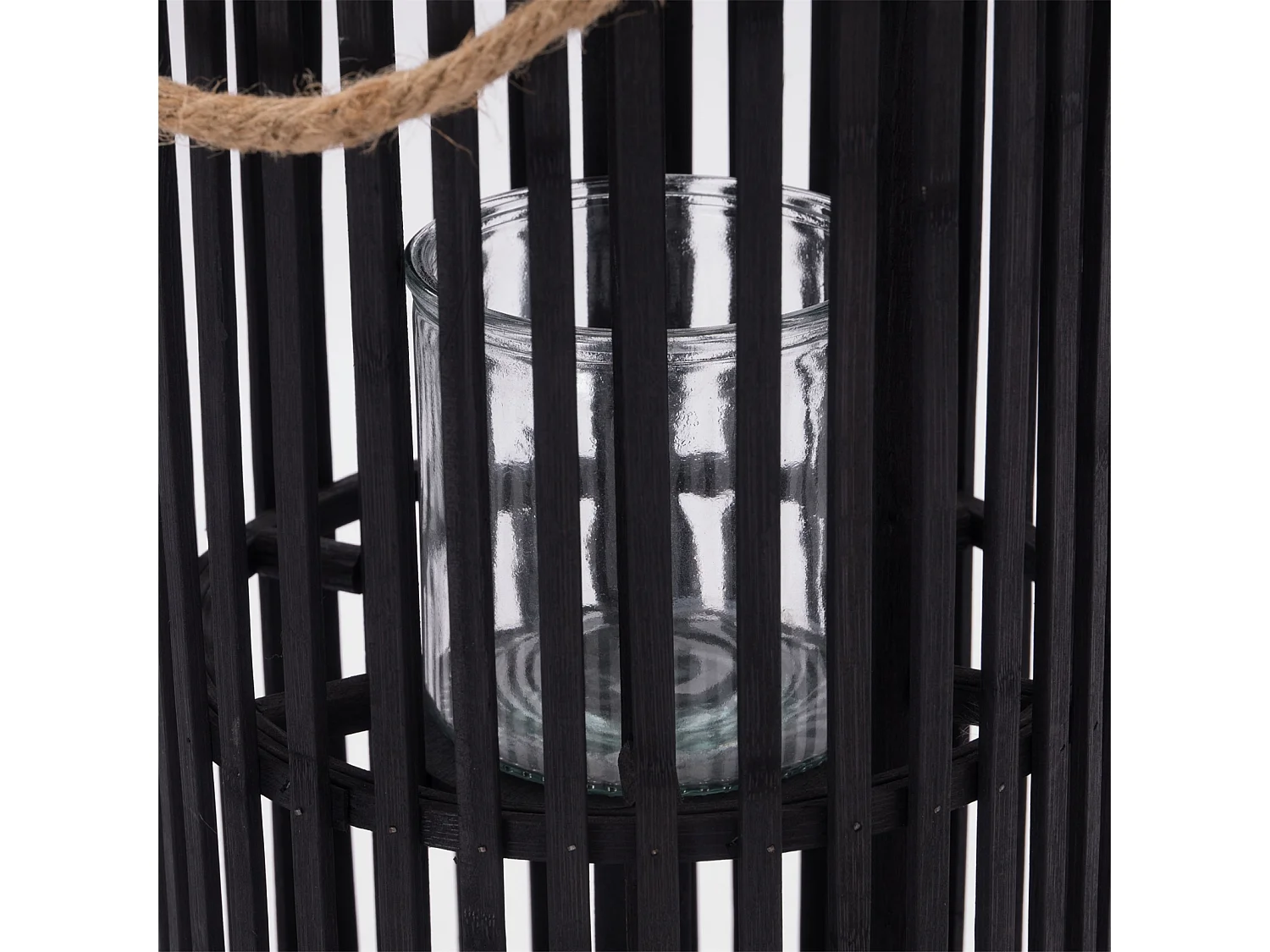 LATERNE Midnight 40 Bambus, mit Windlicht-Glaseinsatz schwarz