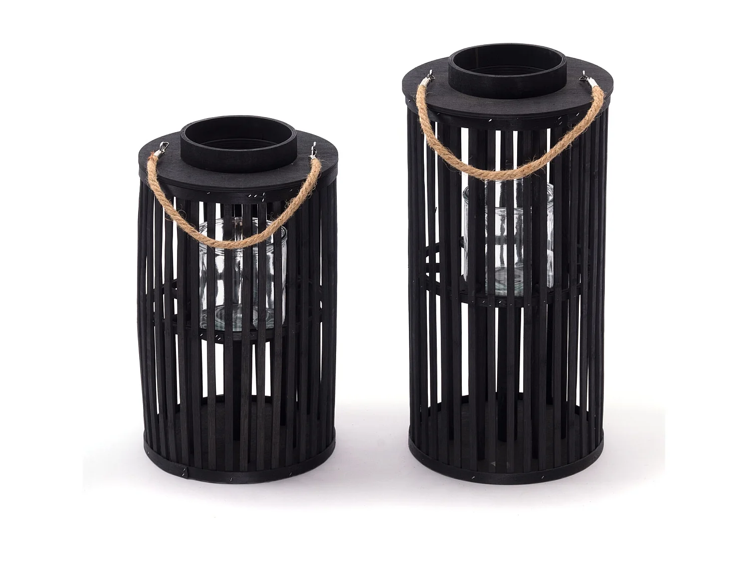 LATERNE Midnight 40 Bambus, mit Windlicht-Glaseinsatz schwarz